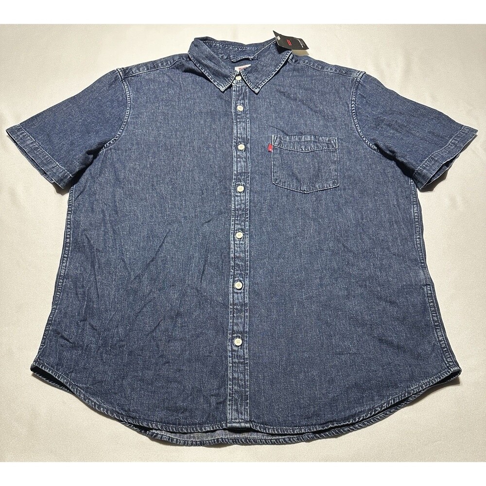 Levis Denim Short Sleeve Button Shirt Mens XL Blue One Pocket Casual NWT New